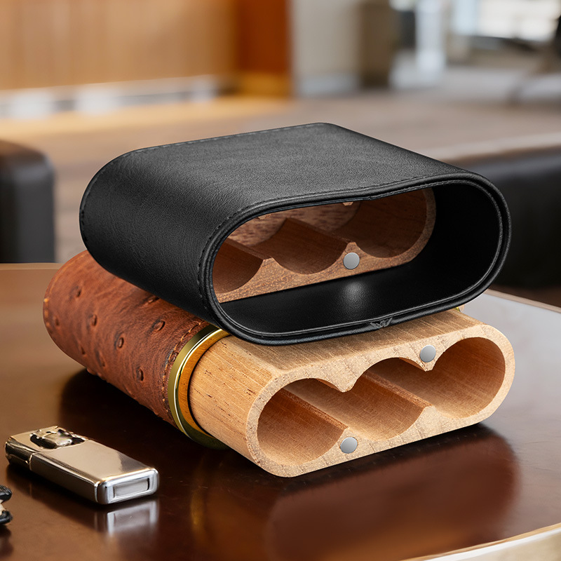 Leather Cigar Case﻿ Cedar Wood - Packaging ulasan dan harga