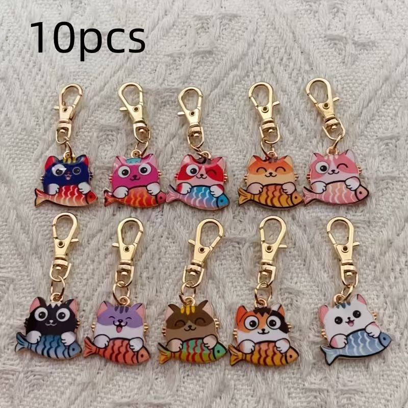 10pcs alloy printed cat keycha - Packaging ulasan dan harga