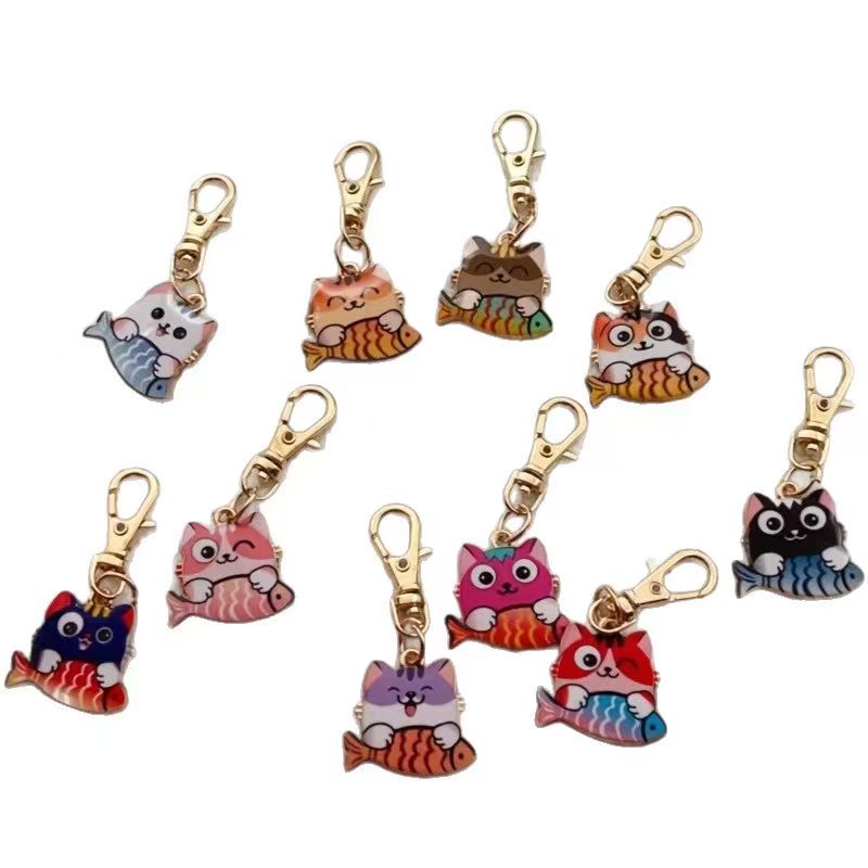 10pcs alloy printed cat keycha - Packaging ulasan dan harga