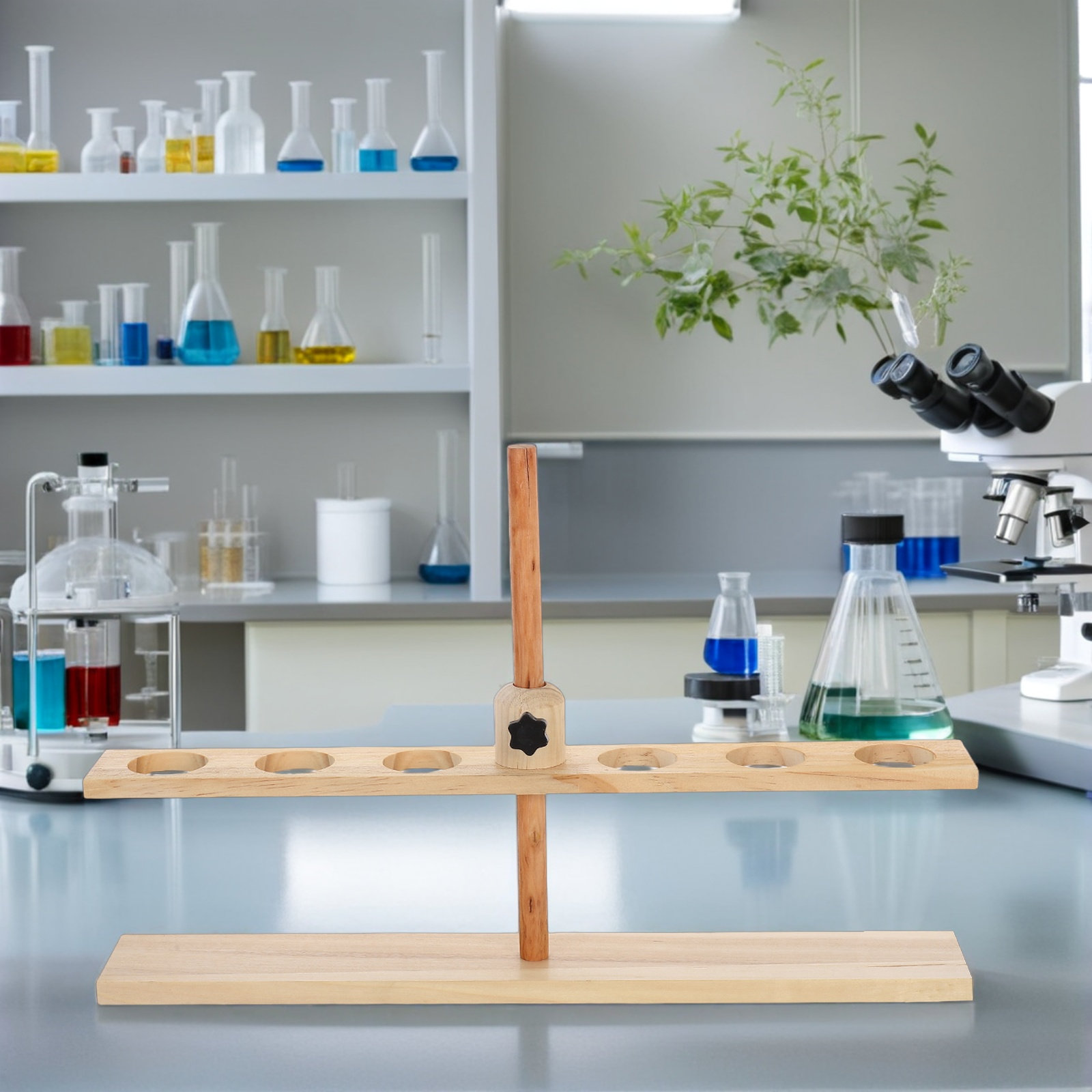 6 Hole Wooden Funnel Stand Adj - Lab Equipment ulasan dan harga